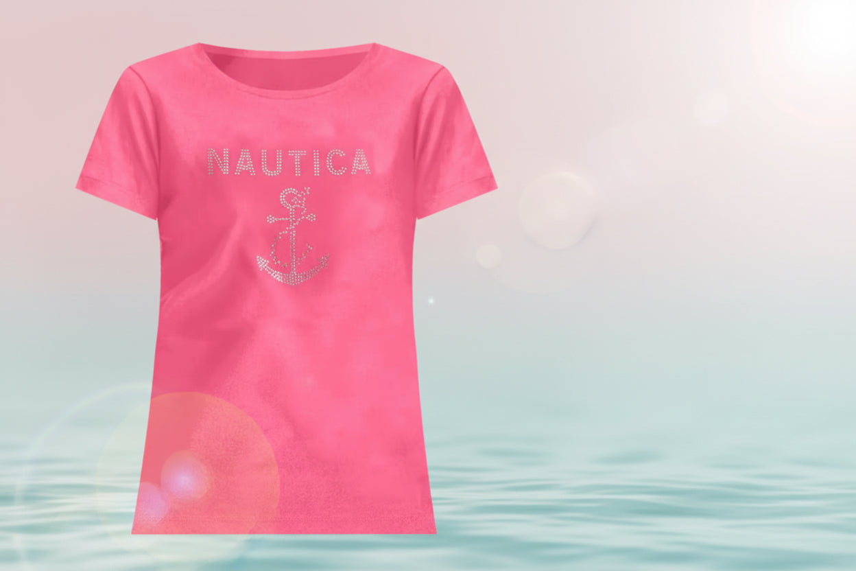 NEW!! Nautica Women Rhinestone Graphic T-Shirt  M