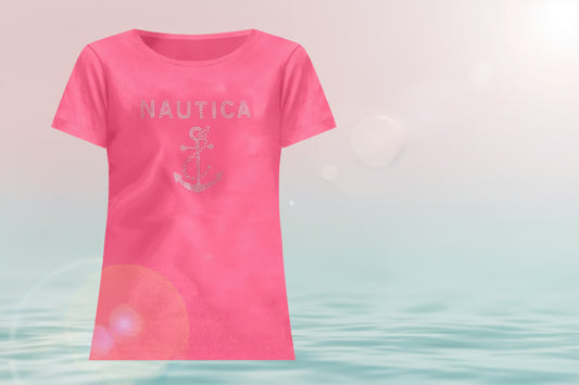 NEW!! Nautica Women Rhinestone Graphic T-Shirt  M