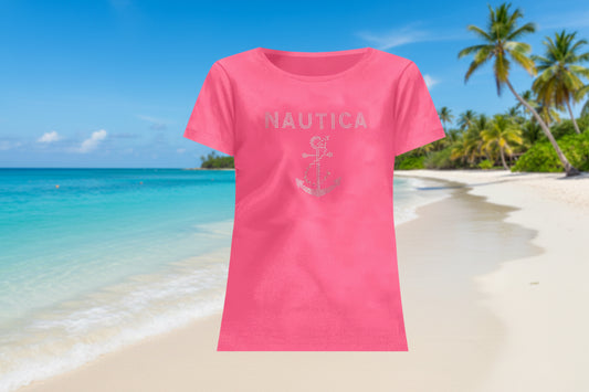 NEW!! Nautica Women Rhinestone Graphic T-Shirt  XL
